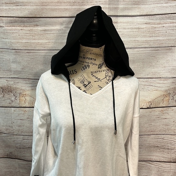 Angel Hooded Sweater Lightweight Cotton Blend Striped Drawstring Size XS - Picture 3 of 8